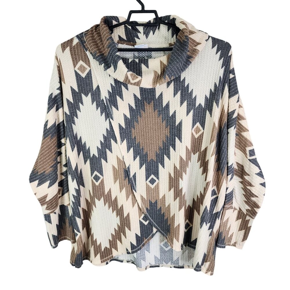Womens Brown LuLaRoe Aztec Pattern Cowl Neck Poncho Sweater Long Sleeve Size XL
